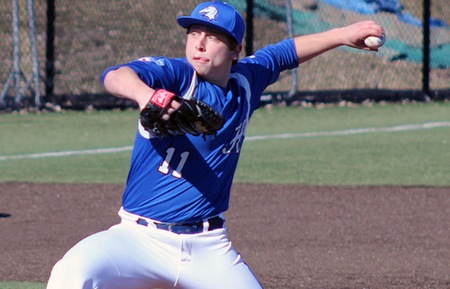 Freshman Jeff Burch delivers a pitch. Photo courtesy of Katie Monastiere