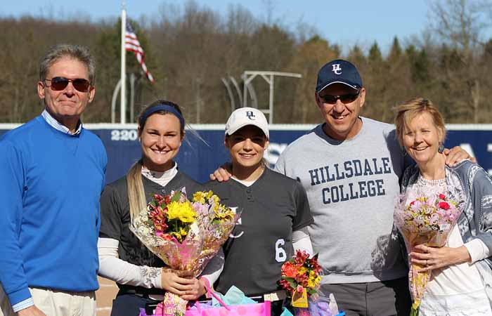 Haley Lawrence (4) and Kelsey Gockman (6) were honored with their families as part of Senior Day Friday afternoon. Photo by Brittany Mahan