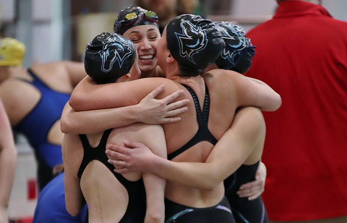 Hillsdale College's swimming team had an outstanding week at the 2018 conference championships, finishing in 2nd place out of 10 teams with 1,323 points. Photo by Edward Smith
