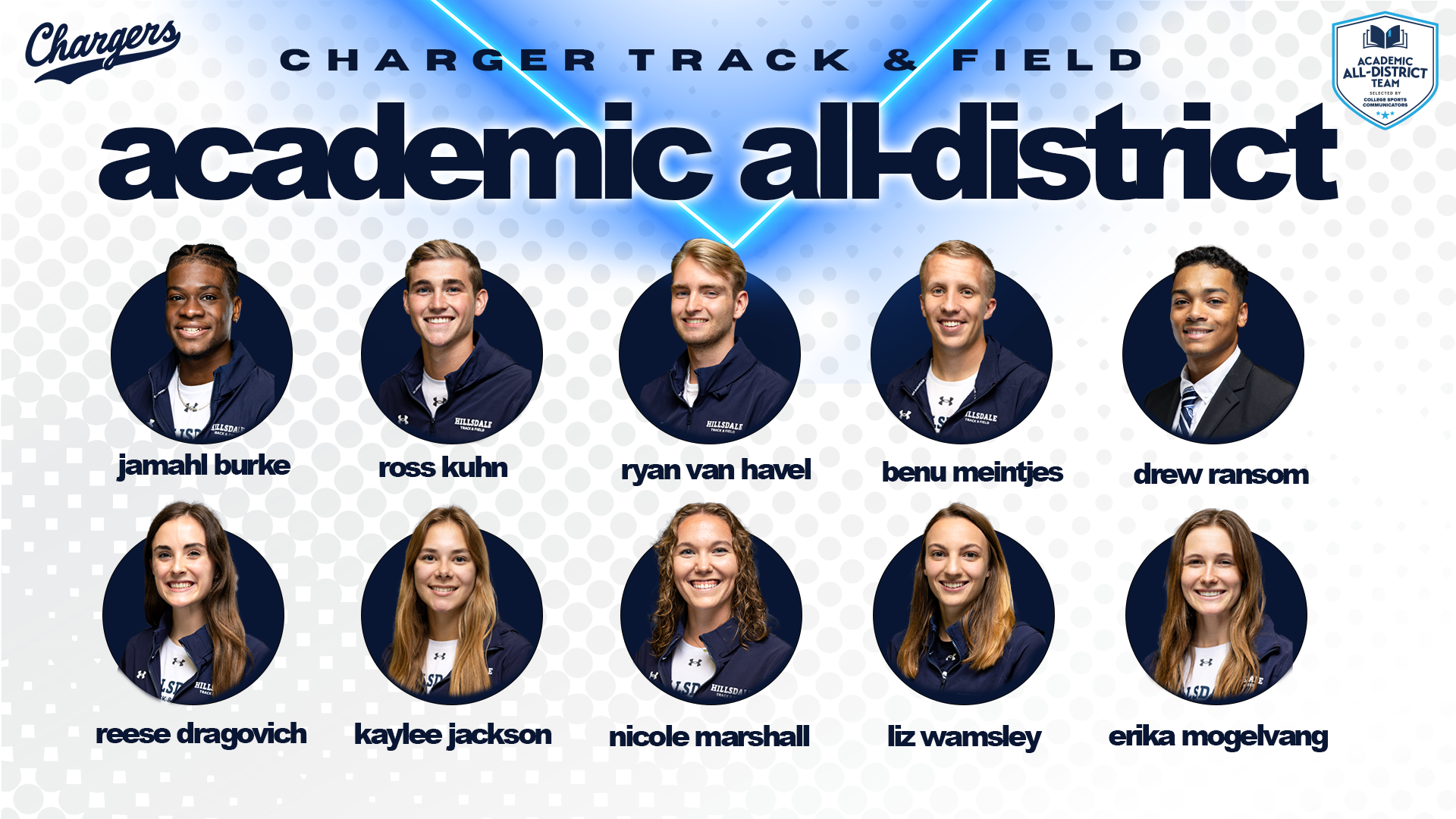 Ten Chargers track and field athletes earn CSC Academic All-District honors for 2024