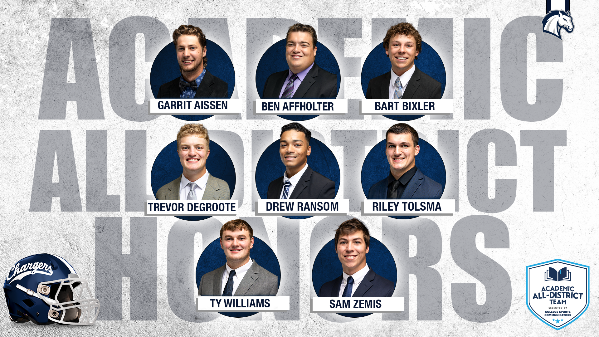 Eight Charger football players earn 2023 CSC Academic All-District honors